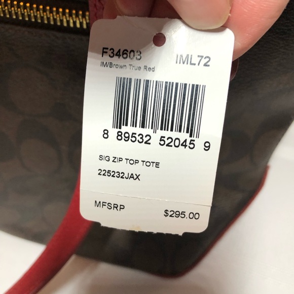 NWT COACH PURSE. Brown with red accents. Gold hardware. Medium size. - Picture 4 of 12